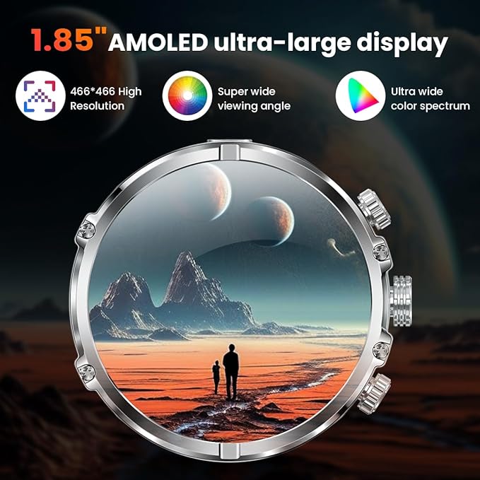 Indestructible Military Smart Watches for Men (Answer/Make Call) 1.85 Amoled IP67 Waterproof Smartwatch with Flashlight 129 Sports Mode Fitness Tracker 100 Days Battery for Android iPhone Silver