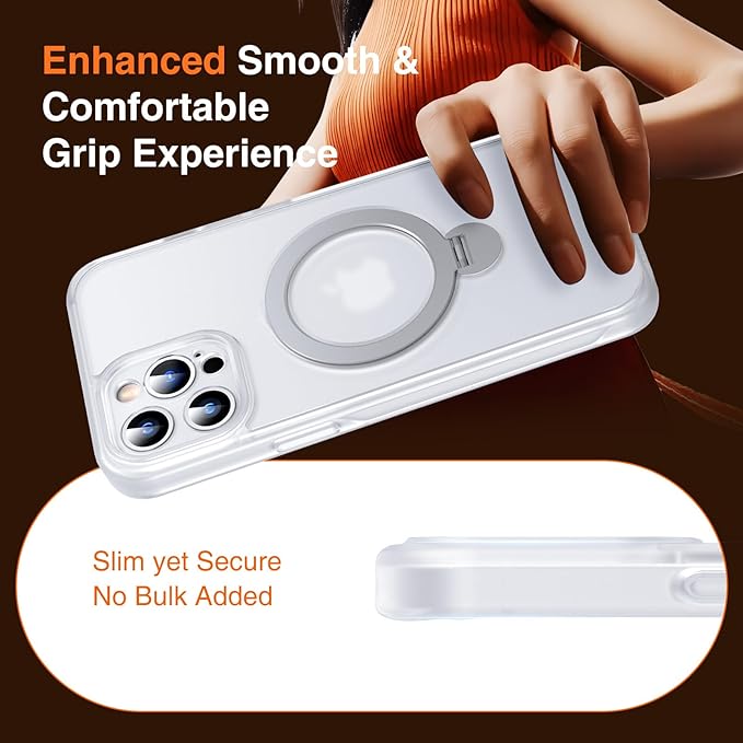 360° O-Ring MagStander for iPhone 12 Pro Max Case with Magnetic Kickstand Ring Holder [Compatible with MagSafe][360°Rotate Stand][Military Shockproof] iPhone 12 Pro Max Phone Cover Matte Clear