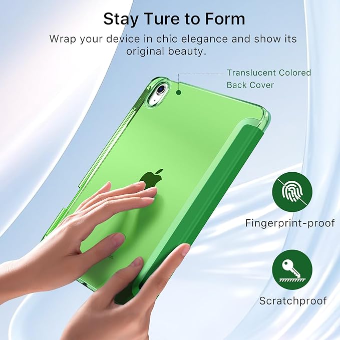 MoKo for iPad (A16) 11th Generation Case 11 Inch 2025, iPad 10th Gen Case 10.9 Inch 2022 with Pencil Holder, Slim Light Trifold Protective Cover with Hard PC Translucent Back Shell, Forest Green