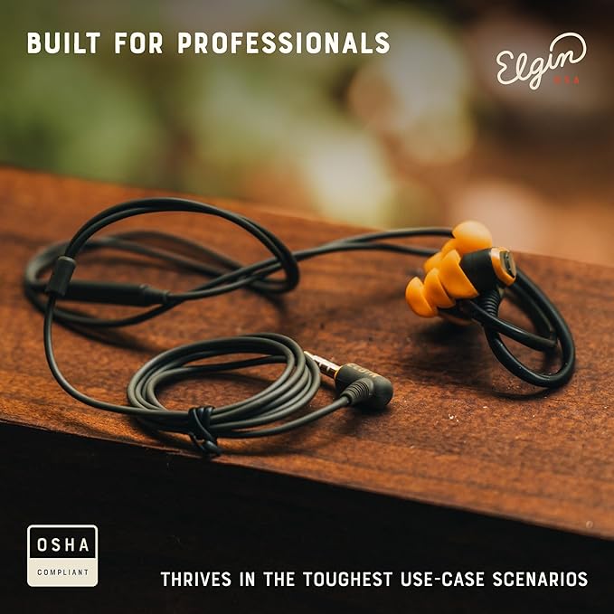Elgin Rumble Wired Earplug Headphones with mic, in-Ear Earbuds, 3.5mm Jack, 27 dB NRR, IP67 Waterproof, OSHA CompliantEarbuds, Noise Isolating, Hearing Protection, Work Safety
