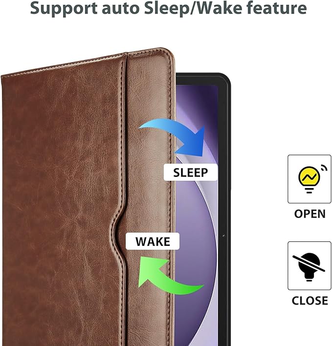 ProCase for Galaxy Tab A9 Plus 11 Inch 2023 (Model: SM-X210/SM-X215/SM-X216/SM-X218); Premium PU Leather Folio Business Stand Cover with Hand Strap; Pencil Holder; Front Pocket -Brown
