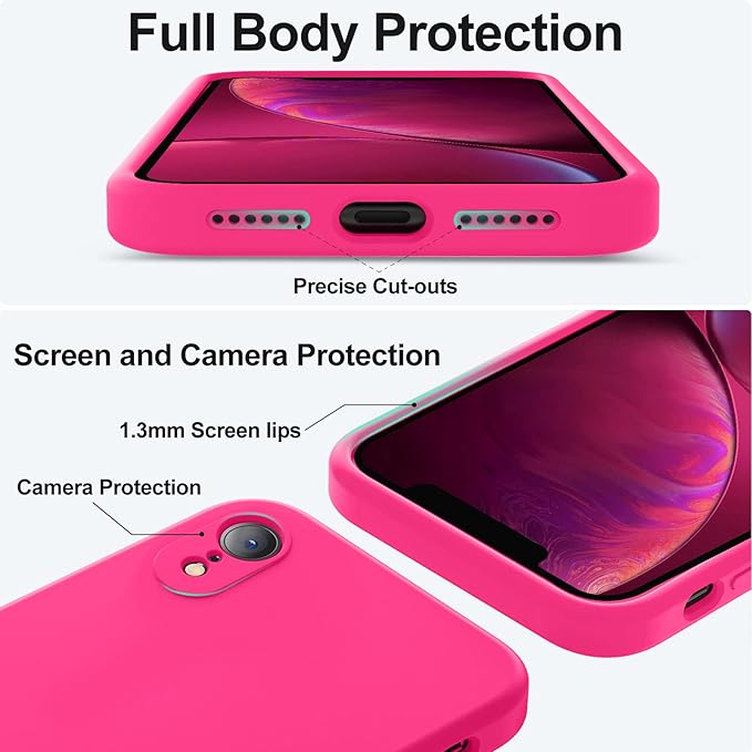Vooii Compatible with iPhone XR Case, Upgraded Liquid Silicone with [Flat Edges] [Camera Protection] [Soft Anti-Scratch Microfiber Lining] Phone Case for iPhone 10 XR 6.1 inch - Hot Pink