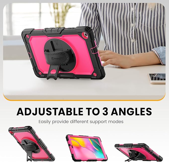 Timecity for Samsung Galaxy Tab A 10.1 Case 2019, Only Fit (SM-T510/ SM-T515/ SM-T517), Drop Proof with Hand Strap Stand Screen Protector Pencil Holder for Galaxy Tab A 10.1 Case - Rose