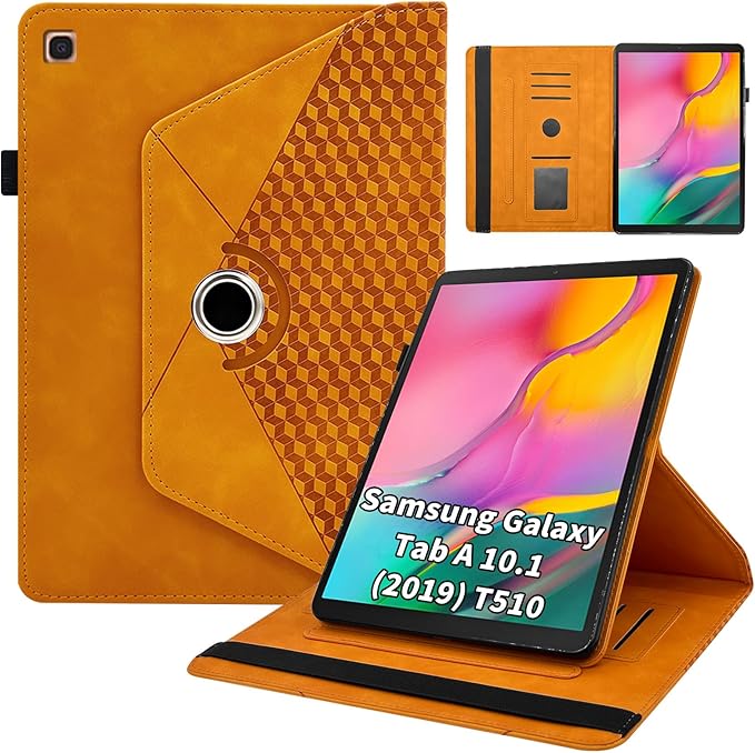 Rotating Case for Samsung Galaxy Tab A 10.1 2019 Model SM-T510/T515,360° Rotating Multi-Angle Viewing Stand Cover PU Leather Business Folio Protective Cases, Orange