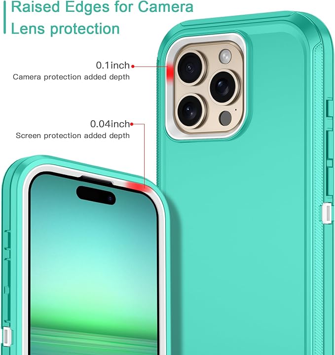 for iPhone 16 Pro Max Case Shockproof Dust/Drop Proof 3-Layer Full Body Protection [Without Screen Protector] Rugged Heavy Duty Cover Case for Apple iPhone 16 Pro Max 6.9" 2024,Teal/White