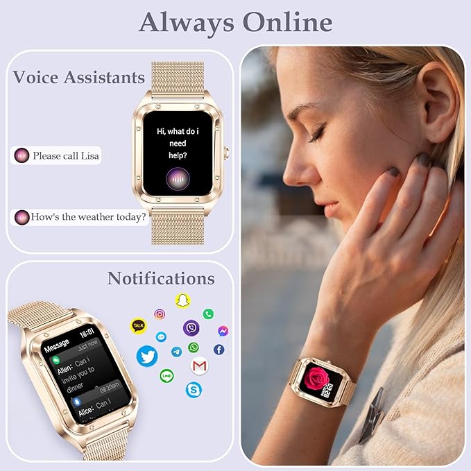 Smart Watch for Women,1.59" Small Smartwatch with Bluetooth Call, Voice Assistant Fitness Watch with Activity Tracker, Monitor Heart Rate/Blood Pressure/SpO2/Sleep for Android iPhone