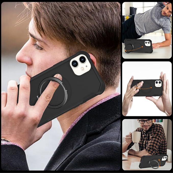 Designed for iPhone 12 & 12 Pro Case with Magnetic Stand [Military Drop Protection][Compatible with Magnet] Shockproof 12 & 12 Pro Phone Case with Ring Holder, Black
