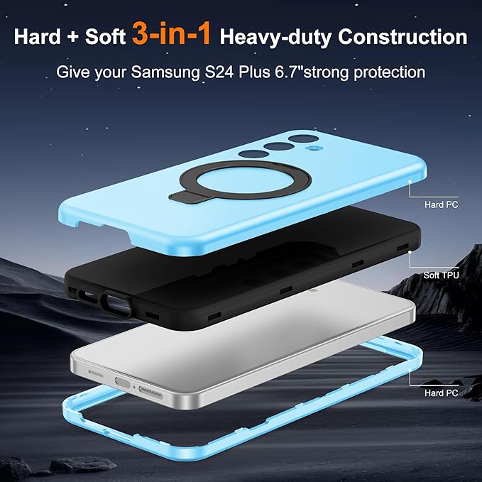 Designed for Samsung Galaxy S24 Plus Case with Magnetic Ring Stand [Compatible with Mag-Safe][Military Grade Drop Protection][Build in Kickstand] S24+ Phone Case 6.7",Blue