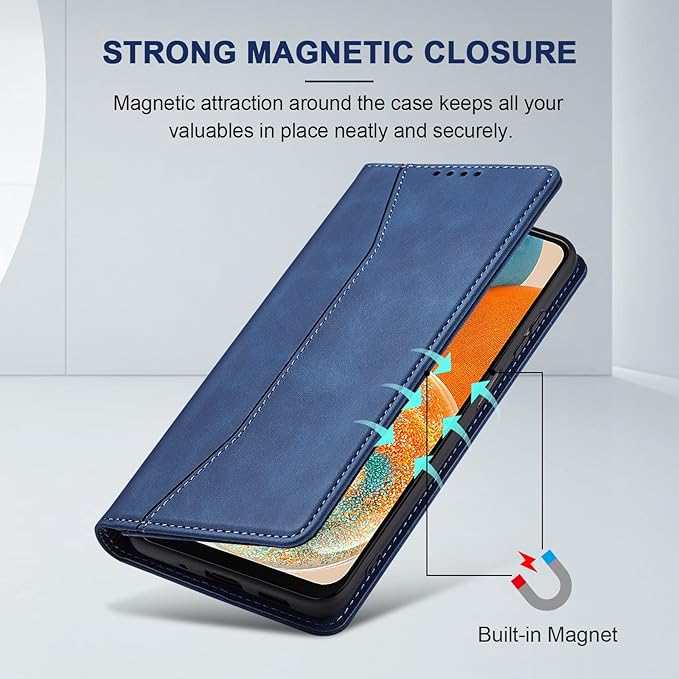 Jasonyu Flip Wallet Case for Samsung Galaxy A23 5G/4G,Leather Magnetic Folio Cover with Card Holder,Kickstand - TPU Shockproof Durable Protective Phone Case,Blue