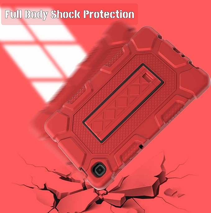 Rantice Samsung Galaxy Tab A7 Lite Case 2021, Hybrid Case with Kickstand, Shock Absorbing Bumps, Anti-Slip Grid Pattern, Red+Black