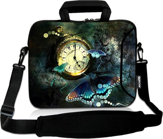RICHEN 10 inch Messenger Bag Carrying Case Sleeve with Handle Accessory Pocket Fits 7 to 10-Inch Laptops/Notebook/Kids tablet (7-10.2 inch, Clock & Butterfly)