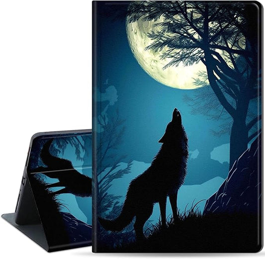 Slim Case for Samsung Galaxy Tab S10 FE / S9 FE 5G 10.9" & Tab S9 11", PU Leather Protective Cover, Multi-Angle Stand, Auto Sleep/Wake, Wolf Howl