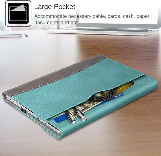 Fintie Case for 12.3 Inch Microsoft Surface Pro 7 Plus, Surface Pro 7/6/5/4/3 - Portfolio Business Cover with Pocket, Compatible with Type Cover Keyboard, Turquoise