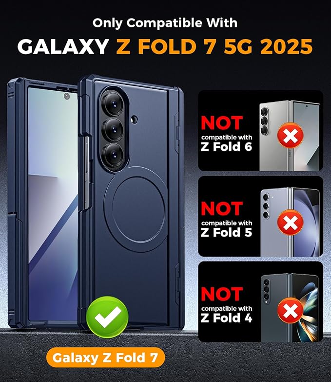 for Samsung Galaxy Z-Fold-7 Case: Magnetic Shockproof [Dual-Stand] [Hinge Protection] [Fit for Magsafe] [Anti-Scratch] [Anti Spy] Protective Phone Cover for ZFold 7 5G 2025 (Blue)