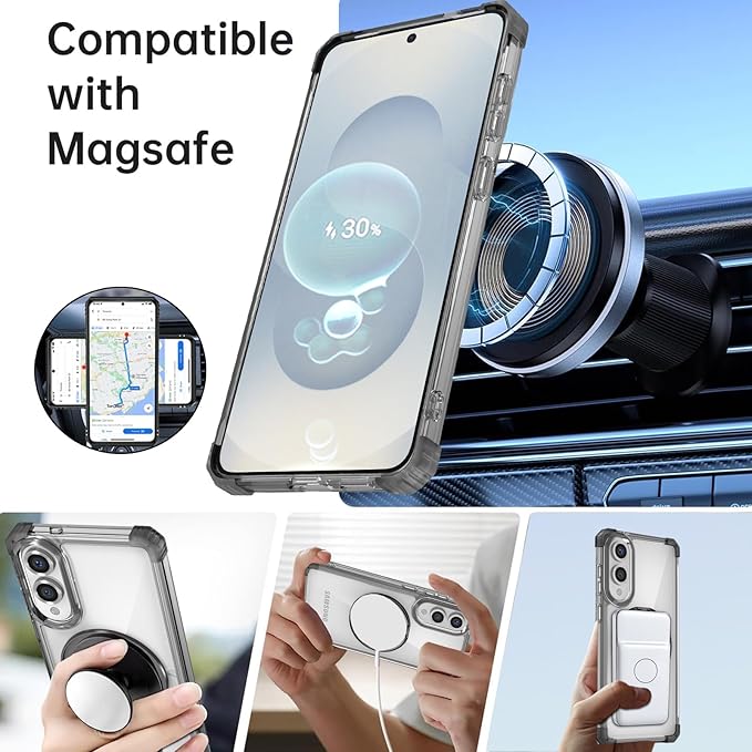 for Samsung Galaxy S25 Edge Case Compatible with MagSafe Magnetic,with Screen Protector,with Kickstand Ring Military Grade Drop Heavy Duty Protection Shockproof for S25 Edge Phone Case Black