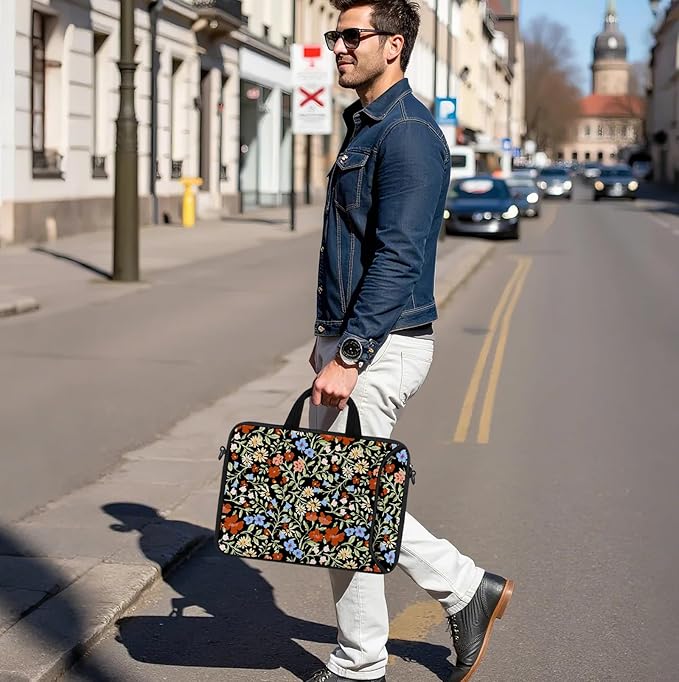 RICHEN 14 15 15.4 15.6 inch Laptop Shoulder Bag Messenger Bag Notebook Handle Sleeve Neoprene Carrying Case with Accessories Pocket (14-15.6 inch, Flowers2)