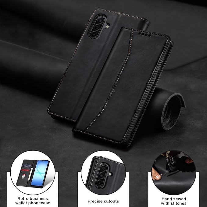 Jasonyu Flip Wallet Case for Samsung Galaxy A17 5G,Leather Magnetic Folio Cover with Card Holder,Kickstand - TPU Shockproof Durable Protective Phone Case,Black