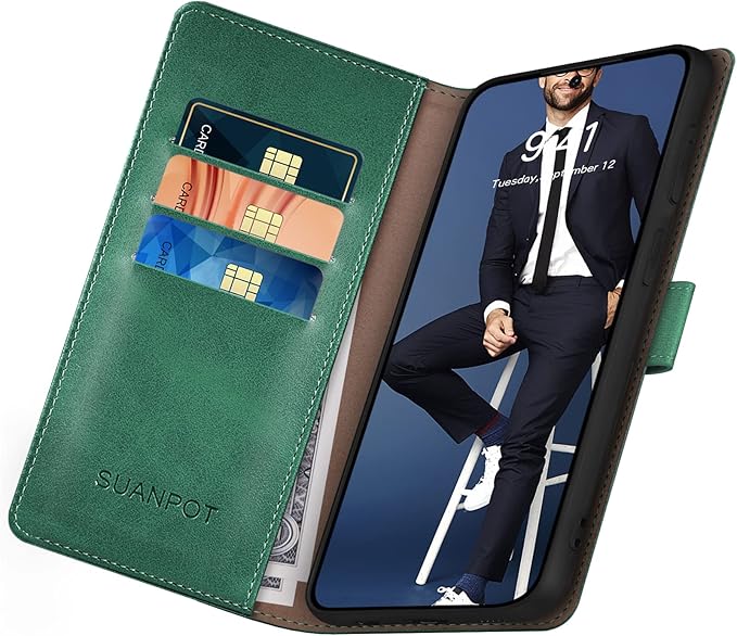 SUANPOT for Samsung Galaxy S23 5G Wallet case with RFID Blocking Credit Card Holder,Flip Book PU Leather Protective Cover Women Men for Samsung S23 Phone case Sea Green