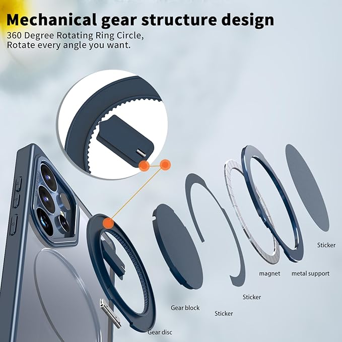 Magnetic Stand Case for Samsung Galaxy S25 Ultra [with 2 Tempered Glass Film] [360° Rotation Magnetic Stand] [Compatible with Magsafe] Military-Grade Drop Protection Case, Blue