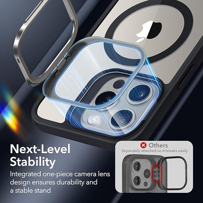 ESR for iPhone 15 Pro Max Case, Compatible with MagSafe, Military-Grade Protective Case, Built-in Stash Stand Phone Case, Scratch-Resistant Back Cover, Classic Series,Clear Black