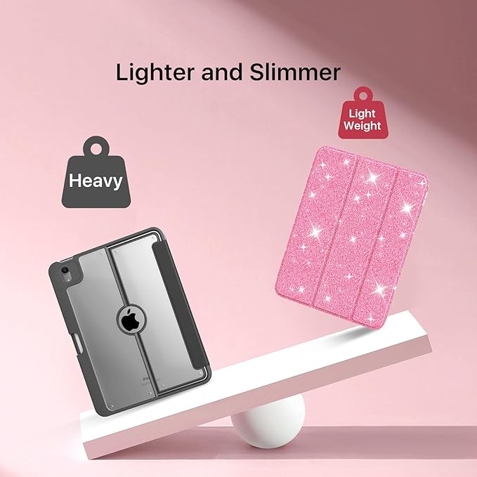 MoKo for iPad (A16) 11th Generation Case 11 Inch 2025, iPad 10th Generation Case 10.9 Inch 2022 with Pencil Holder, Slim Light Trifold Protective Cover with Hard PC Translucent Back Shell,Glitter Pink