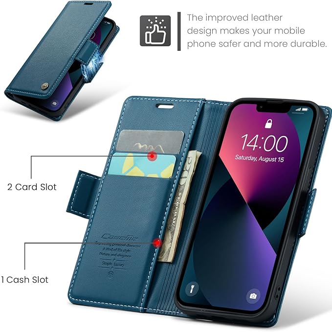 for iPhone 13 Mini Case, Premium PU Leather Wallet Case Flip Cover with [RFID Blocking][Card Holder][Stand Function] Shockproof Protective for iPhone iPhone 13 Mini 5.4 inch, Blue