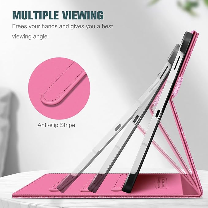 Fintie Case for Samsung Galaxy Tab S10 Lite/ S10 FE/ S9 FE 5G 10.9 Inch/Tab S9 11 Inch with S Pen Holder, Multi-Angle Viewing Protective Cover with Pocket, Auto Sleep/Wake, Glittering Pink
