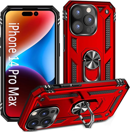 ADDIT Phone Case for iPhone 14 Pro Max Case,with Kickstand Ring,Adjustable Stand,Military Grade,Heavy Duty Protection,Shockproof,Anti-Fingerprint,Support Magnet Car Mount,Red