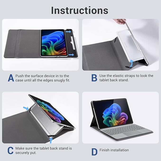 CoBak Case for Microsoft Surface Pro 12" (2025), Premium Business Cover with Multi-Angle Stand, Embedded Stylus Holder, Keyboard Support & Built-in Organizer – Tailored for Professionals,Black