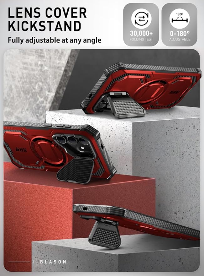 i-Blason for Samsung Galaxy S24 Case with Camera Cover Stand, [Compatible with MagSafe] [Built-in Screen Protector], Anti-Fall Magnetic Phone Case for Samsung Galaxy S24 6.2", Ruddy