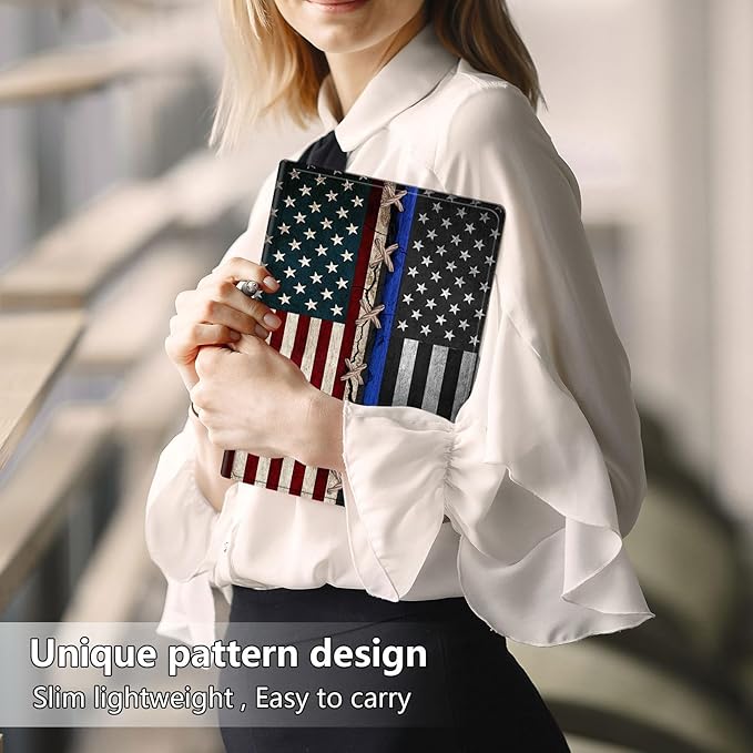 Slim Case for Samsung Galaxy Tab S10 FE / S9 FE 5G 10.9" & Tab S9 11", PU Leather Protective Cover, Multi-Angle Stand, Auto Sleep/Wake, American Flag