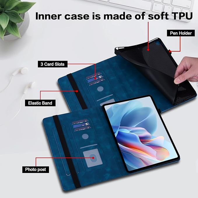 Case for Lenovo Tab M11/Tab K11 LTE 11" 2024 TB330FU Multi Angle Flip PU Leather Shockproof Case with Pencil Holder/Card Slots, Dark Blue