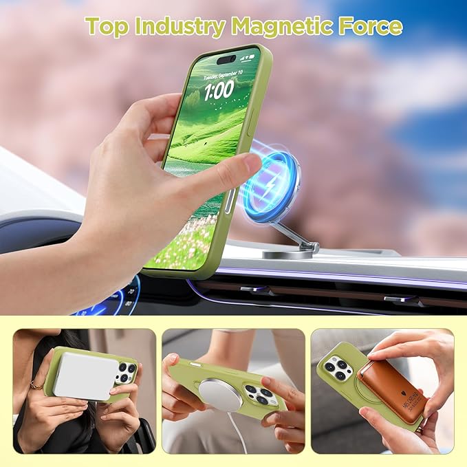 Magnetic Stand for iPhone16 Pro Case with Kickstand 【Lab-Certified Protection】【Not Yellowing】【Anti-Fingerprint】 Durable, Enhanced Grip, Slim，Green，iPhone 16 Pro 6.3"