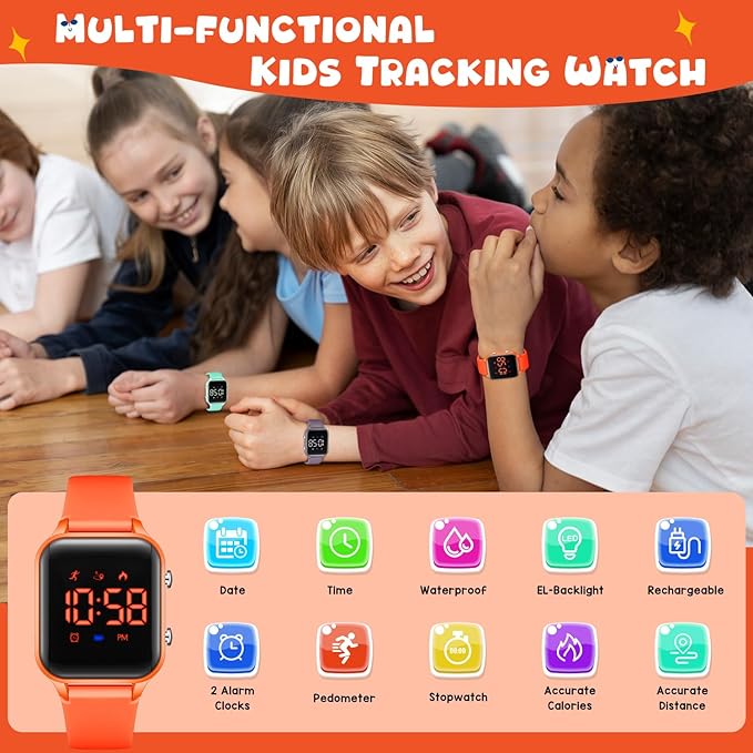 Kids Digital Watches for Boys Girls, Sports Watch with Fitness Tracker, Pedometer, Alarm Clocks, Stopwatch, No App Needed Waterproof Kids Watch, Gift for Teens Student Girls Boys Ages 5-14