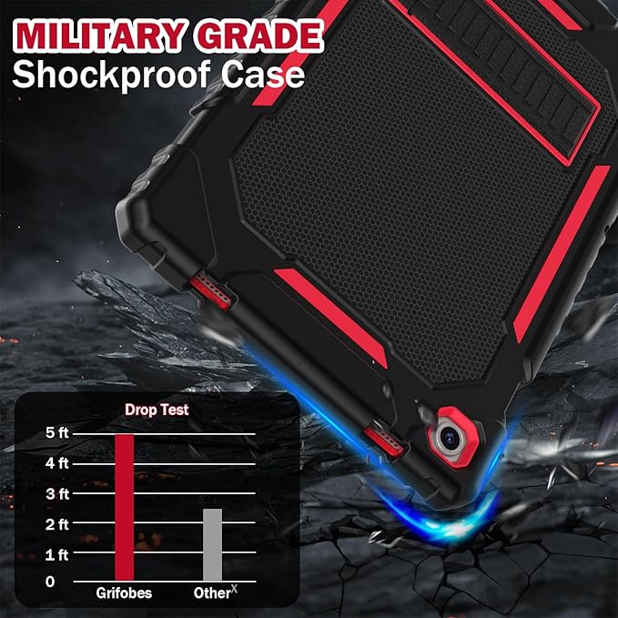 Grifobes for Samsung Galaxy Tab A9 Plus 11 Inch 2023 Cases, Heavy Duty Shockproof Rugged Cover for Samsung Tablet A9+ 11" Case (SM-X210/X216/X218) with Kickstand for Kids, Black+Red