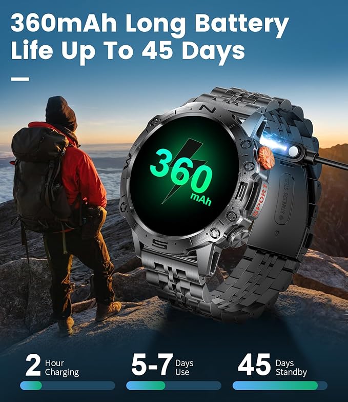 Military Smart Watch for Men(Answer/Dial Calls),1.43" AMOLED Always-on Display,Fitness Tracker 126+ Sports Modes/IP68/Heart Rate/Sleep/SpO2/Blood Pressure,Tactical Outdoor Rugged Watch for iOS Android