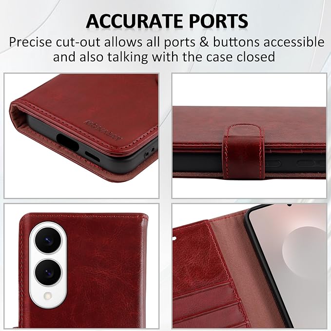 MONASAY Wallet Case Fit for Samsung Galaxy S25 Edge 5G，[Lens & Glass Screen Protector] [RFID Blocking] Flip Folio Leather Cell Phone Cover with Credit Card Holder, 6.7 inch, Burgundy