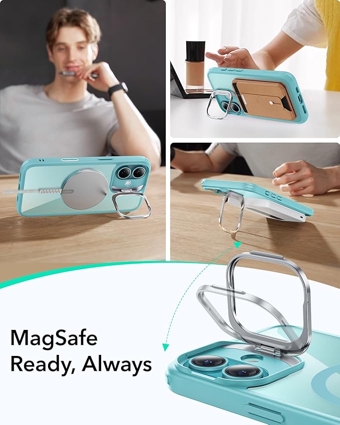 ESR for iPhone 16 Plus Case, Camera Control Button Compatible with MagSafe, Military-Grade Protective Case, Built-in Stash Stand Phone Case, Scratch-Resistant Back Cover, Classic Series, Clear Green