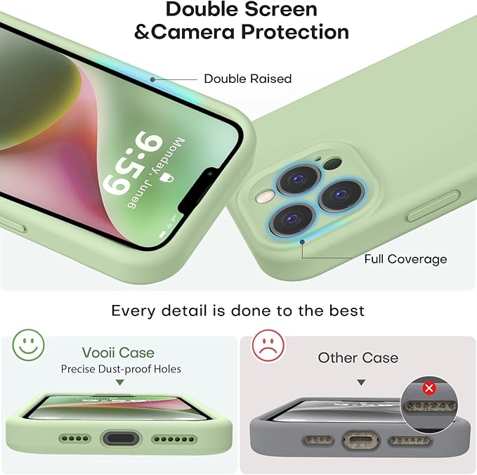 Vooii Compatible with iPhone 13 Pro Case, Liquid Silicone Upgrade [Camera Protection] [Soft Anti-Scratch Microfiber Lining] Shockproof Phone Case for iPhone 13 Pro 6.1 inch - Matcha