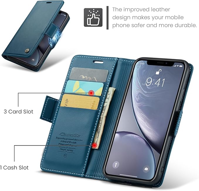 for iPhone XR Case, Premium PU Leather Wallet Case Flip Cover with [RFID Blocking][Card Holder][Stand Function] Shockproof Protective for Apple iPhone XR, Blue