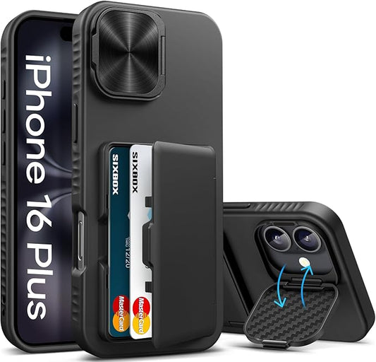 for iPhone 16 Plus Case Wallet, Built-in Stand & Card Holder & Camera Lens Cover, Full Body Protective Rugged Multifunctional Kickstand Heavy Duty Phone Case for iPhone 16 Plus 6.7" 2024, Black