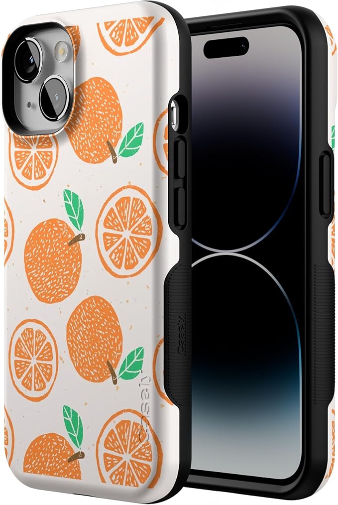 Casely iPhone 14 Case | Main Squeeze | Orange Stamped | Compatible with MagSafe | Bold Protective Design