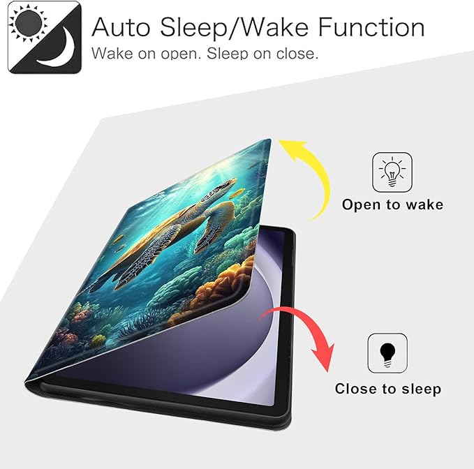 Case for Samsung Galaxy Tab A9+/A9 Plus 11” 2023 Model (SM-X210/X216/X218), Slim PU Leather Stand Cover with Auto Wake/Sleep, Multi-Angle Viewing & Shockproof, Sea Turtle