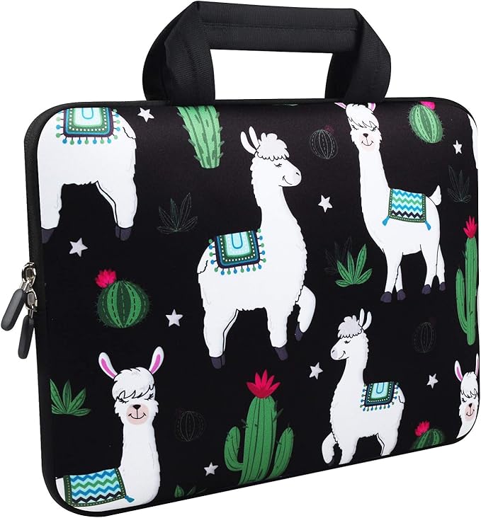 Violet Mist 11 11.6 12 Inch Laptop Sleeve Funny Llama Pattern Laptop Carrying Bag Case with Handle Cute Protective Neoprene Notebook Tablet Computer Travel Cover Pouch Briefcase, Llama Cactus