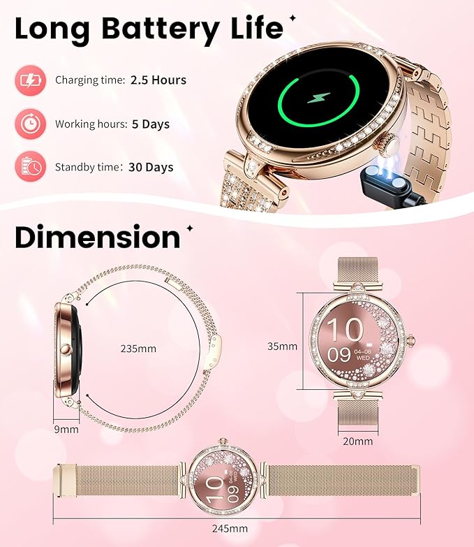 LIGE Smart Watches for Women (Answer/Make Call) with Diamonds，1.19” AMOLED Smartwatch with Heart Rate/SpO2/Sleep Monitor,IP68 Waterproof Fitness Tracker 111 Sport Modes Pedometer for Android iOS,Gold