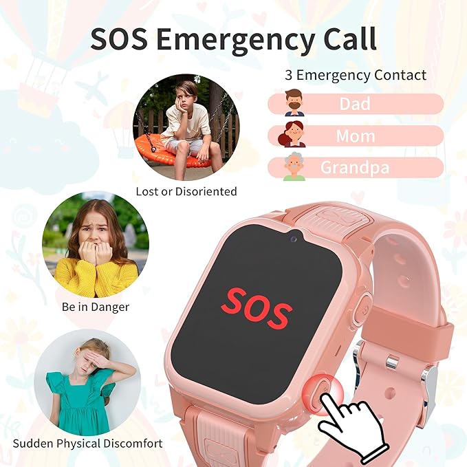 4G Kids Smart Watches Girls with GPS Tracker, Kids Cell Phone Watch with Video & Voice Calling Texting SOS Call Chat Camera Pedometer Alarm Calculator Games, Smart Watch for Girls Age 6-15(Pink)