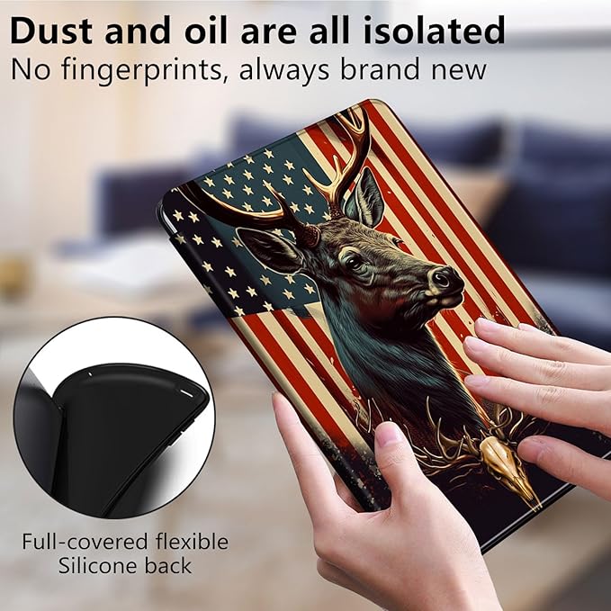Case for Lenovo Tab P11 Plus Case 2021 (TB-J616F / J616X), 360 Degree Rotating Folding Stand,with Auto Sleep/Wake Case for Lenovo Tab P11 11” 2020 (TB-J606F TB-J606X),American Flag Deer/Skull