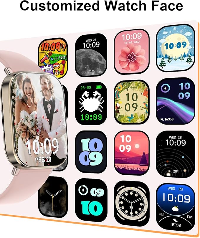 Smart Watch, 2.01” HD Smart Watches for Women, Fitness Tracker Watch with Blood Pressure/Heart Rate/Sleep Monitor, Bluetooth 5.2 Smartwatch for Android/iOS Phones, IP67 Waterproof Sport Watch (Pink)