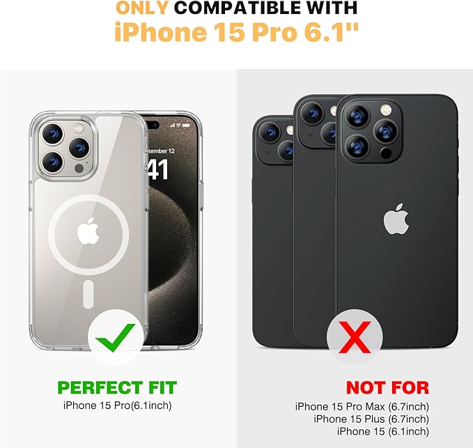 Diaclara Magnetic for iPhone 15 Pro Case, [with Privacy Screen Protector] [Anti Spy] [Military Grade Drop Protection] Heavy Duty Full-Body Shockproof Phone Case, Clear