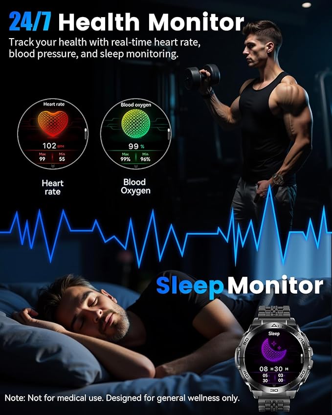 Military Smart Watches for Men with Bluetooth Call, 1.6" AMOLED Waterproof Smartwatch with Flashlight, 116 Sport Modes, 600mAh Heart Rate/SpO2/Sleep Monitor Fitness Tracker for Android iOS